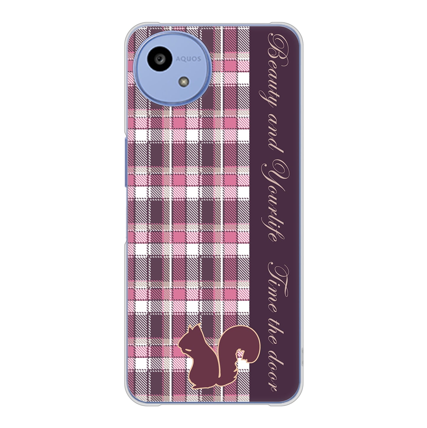 AQUOS wish5 SH-M32 高画質仕上げ 背面印刷 ハードケースピンクチェック