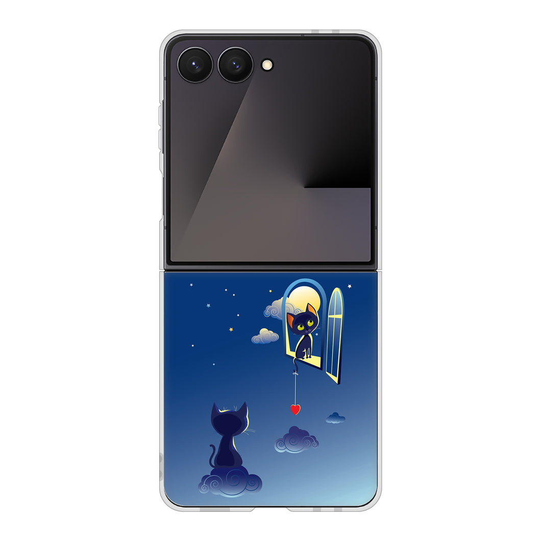 Galaxy Z Flip7 SM-F766Z SoftBank 高画質仕上げ 背面印刷 ハードケース夜とネコ
