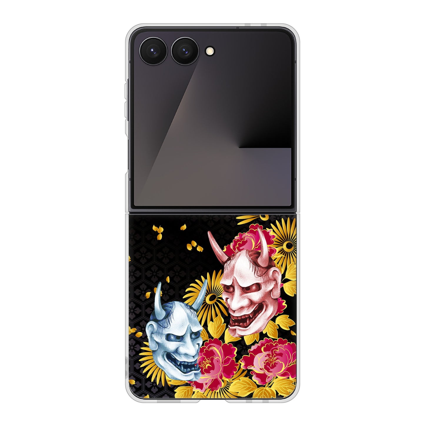 Galaxy Z Flip7 SM-F766Z SoftBank 高画質仕上げ 背面印刷 ハードケース 【1024 般若と牡丹2】