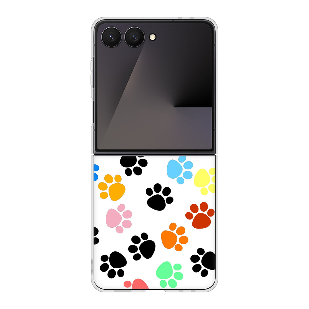 Galaxy Z Flip7 SM-F766Z SoftBank 高画質仕上げ 背面印刷 ハードケース 【1108 あしあとカラフル】