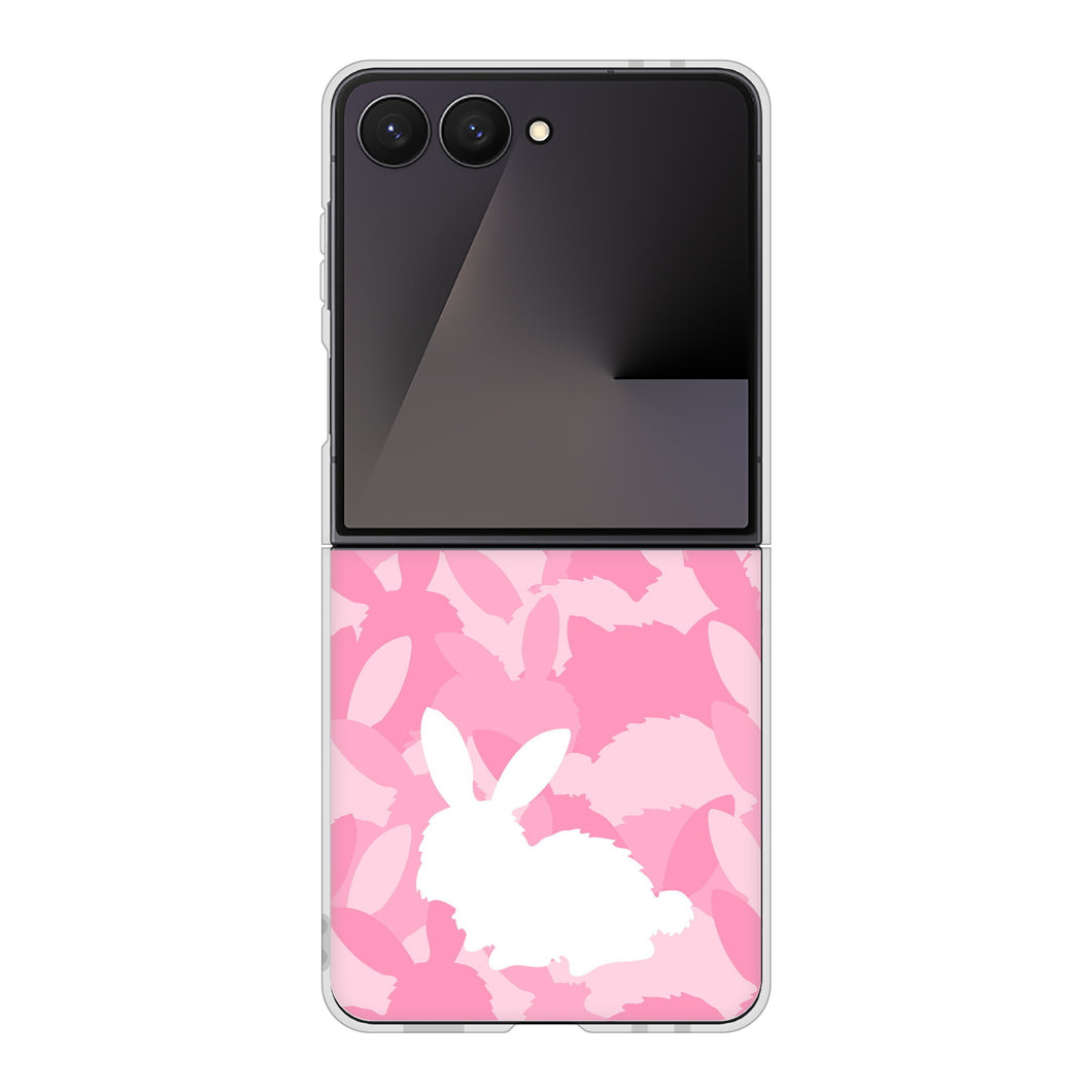Galaxy Z Flip7 SM-F766Z SoftBank 高画質仕上げ 背面印刷 ハードケースむかいあぐる うさぎ迷彩風