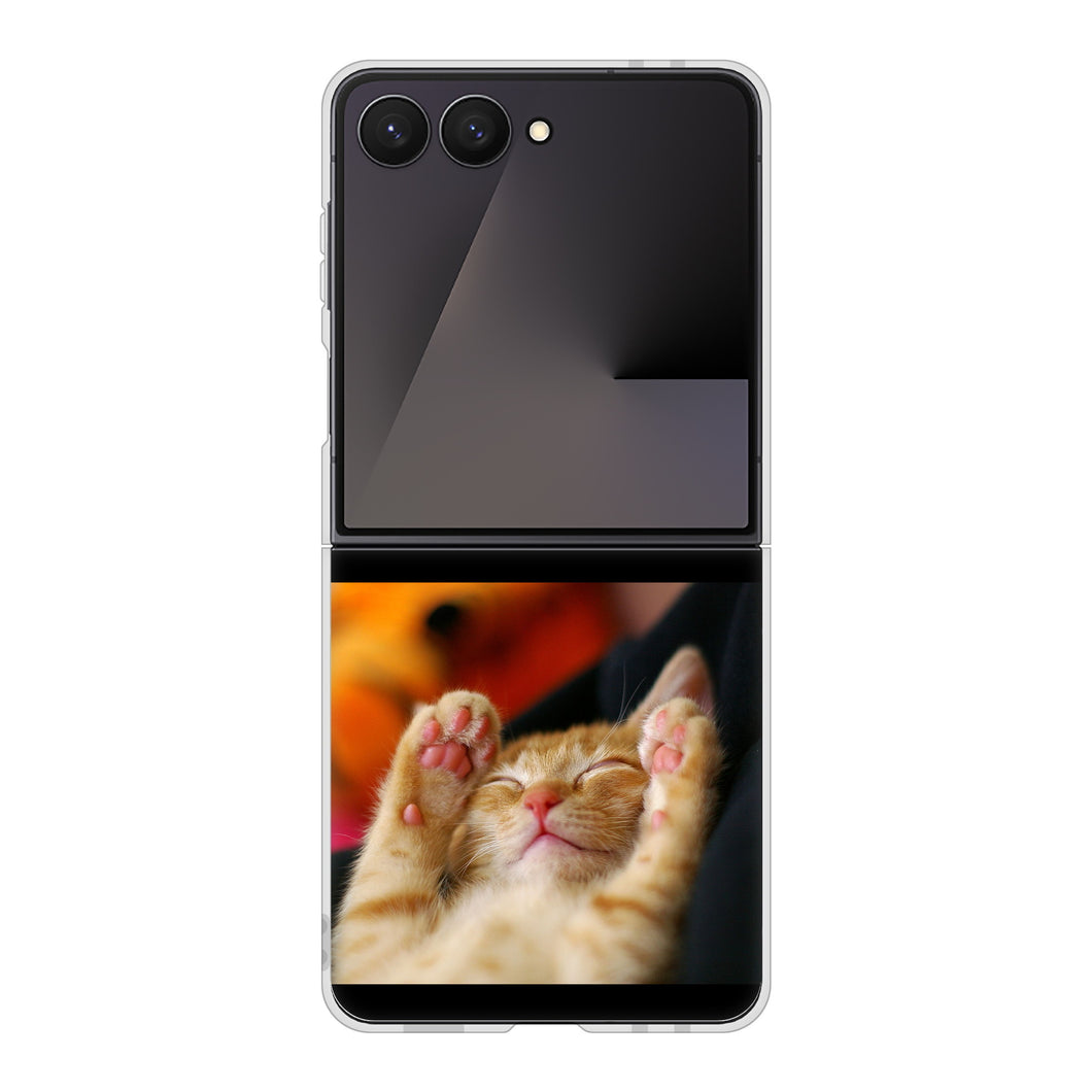 Galaxy Z Flip7 SM-F766Z SoftBank 高画質仕上げ 背面印刷 ハードケース 【VA804 爆睡するネコ】