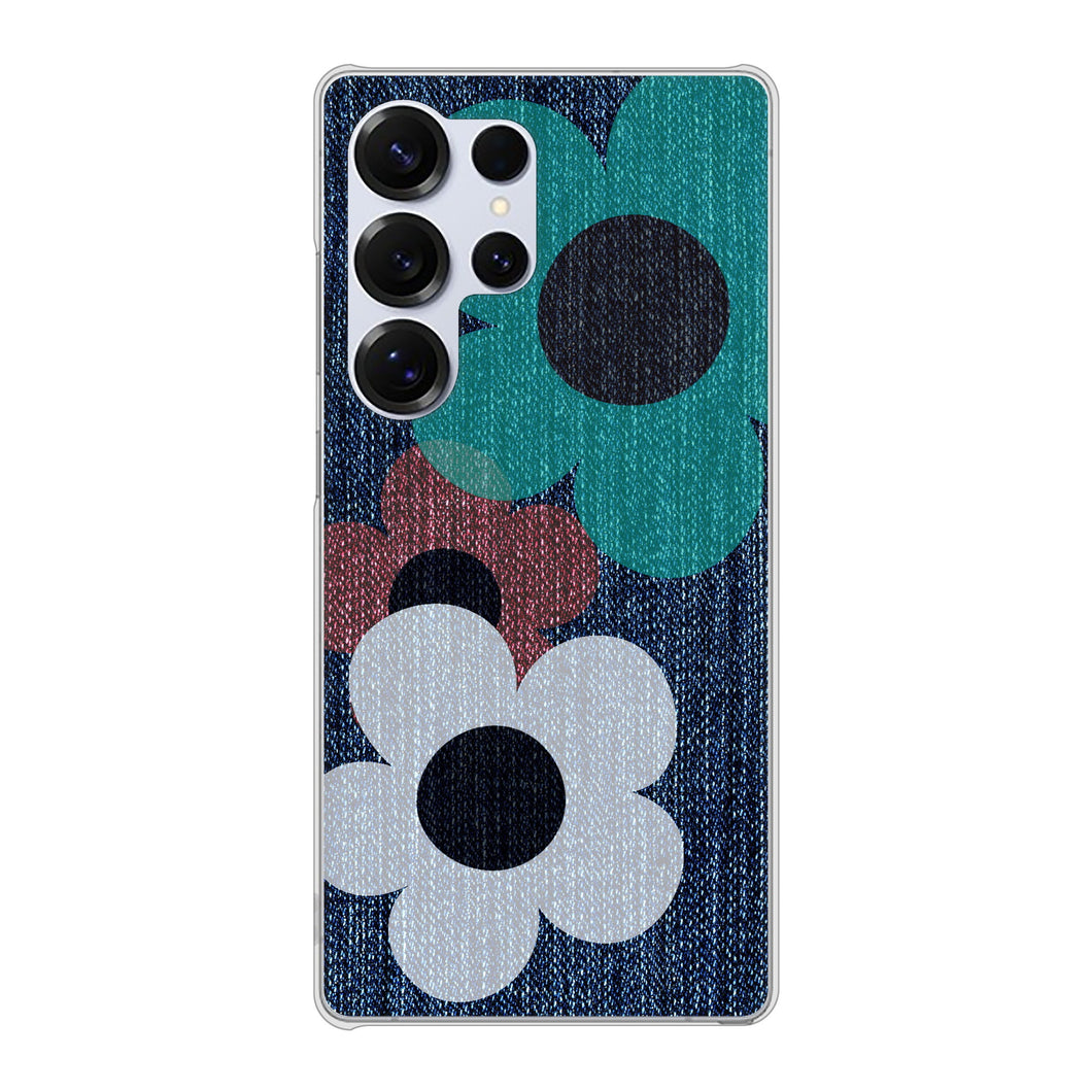 Galaxy S25 Ultra SM-S938Z SoftBank 高画質仕上げ 背面印刷 ハードケース 【EK869 ルーズフラワーinデニム風】