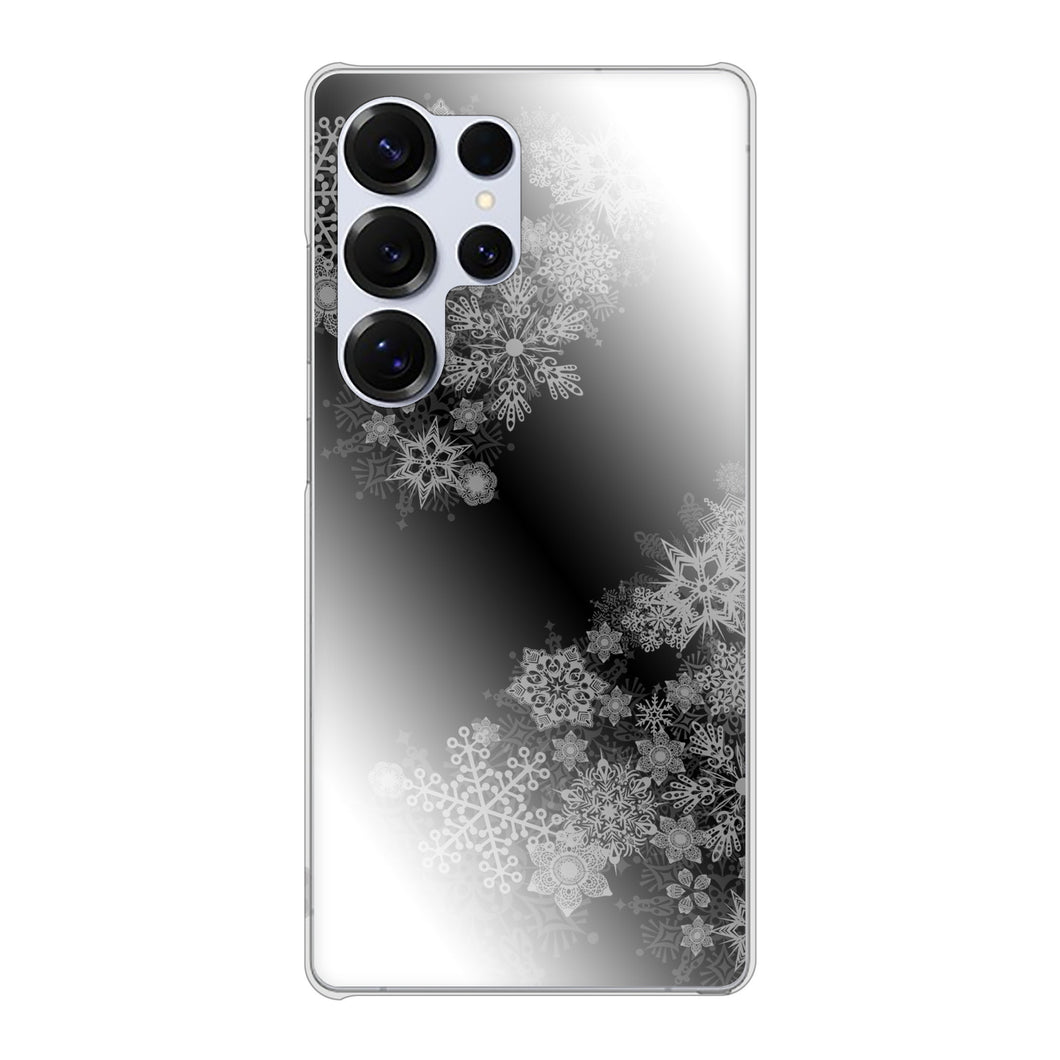 Galaxy S25 Ultra SM-S938Z SoftBank 高画質仕上げ 背面印刷 ハードケース 【YJ340 モノトーン 雪の結晶 】