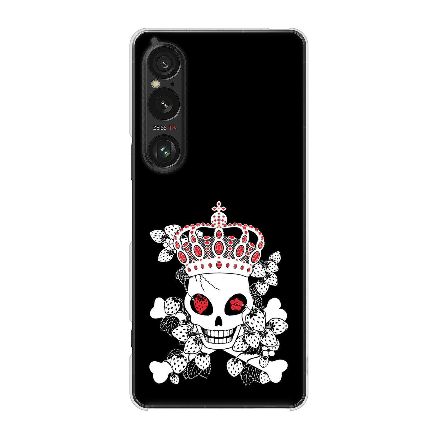 Xperia 1 VI SO-51E docomo 高画質仕上げ 背面印刷 ハードケースむかいあぐる 苺骸骨王冠蔦