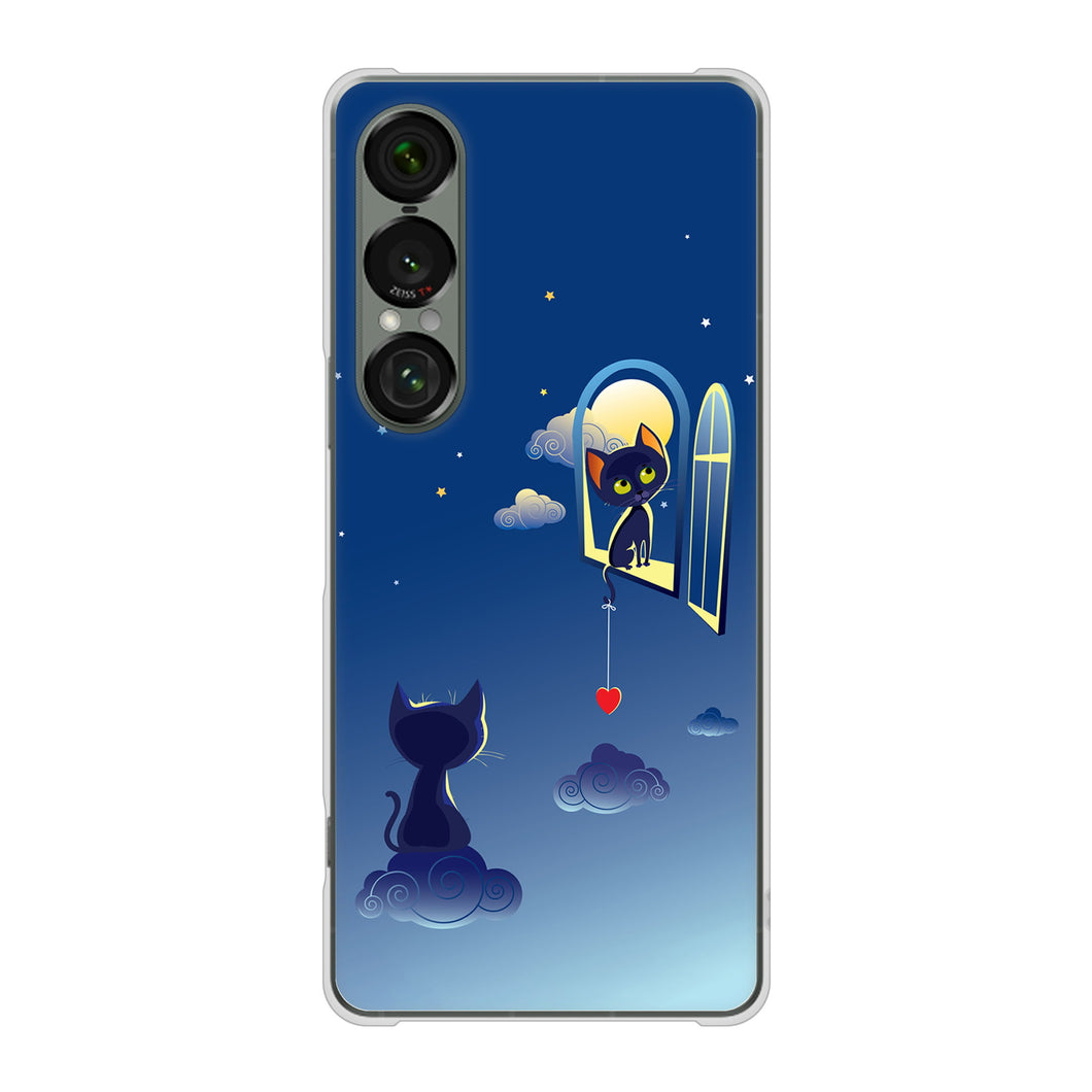 Xperia 1 VII SO-51F docomo 高画質仕上げ 背面印刷 ハードケース夜とネコ