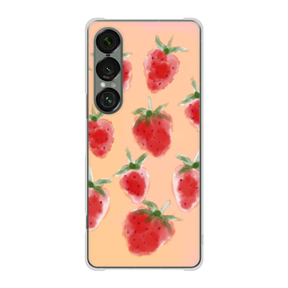 Xperia 1 VII SO-51F docomo 高画質仕上げ 背面印刷 ハードケースイチゴ 水彩