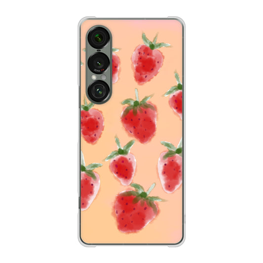 Xperia 1 VII SO-51F docomo 高画質仕上げ 背面印刷 ハードケースイチゴ 水彩
