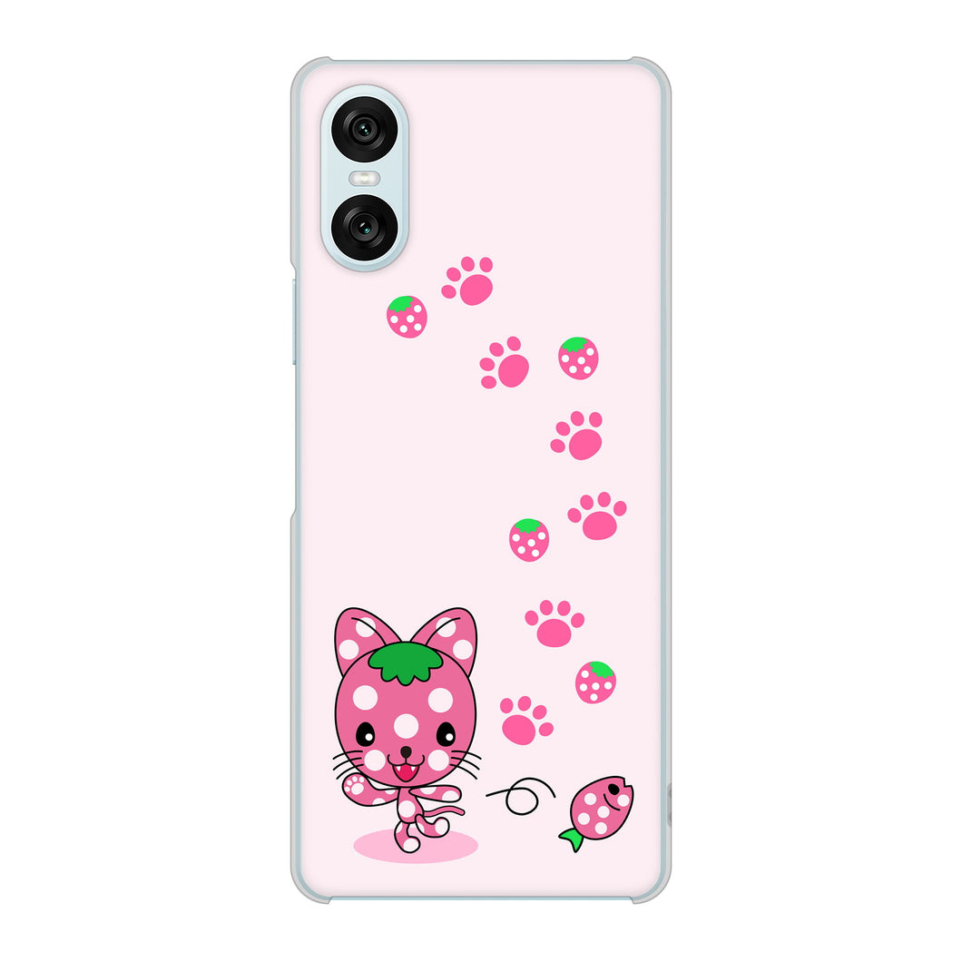 Xperia 10 VI SO-52E docomo 高画質仕上げ 背面印刷 ハードケースむかいあぐる イチゴ猫のにゃんベリー