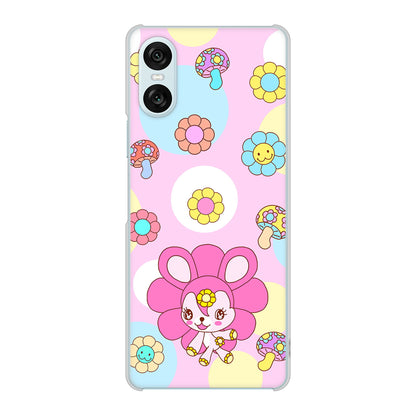 Xperia 10 VI SO-52E docomo 高画質仕上げ 背面印刷 ハードケースむかいあぐる フラワーうさぎのフラッピョン