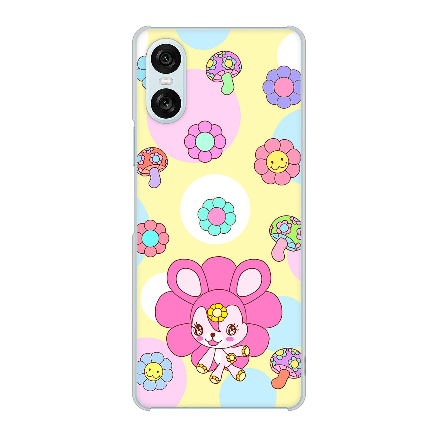 Xperia 10 VI SO-52E docomo 高画質仕上げ 背面印刷 ハードケースむかいあぐる フラワーうさぎのフラッピョン