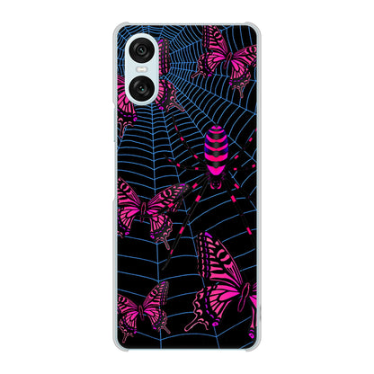 Xperia 10 VI SO-52E docomo 高画質仕上げ 背面印刷 ハードケースむかいあぐる 蜘蛛の巣に舞う蝶