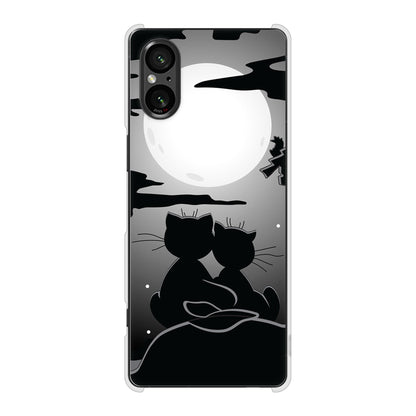 Xperia 5 V SO-53D docomo 高画質仕上げ 背面印刷 ハードケース夜とネコ