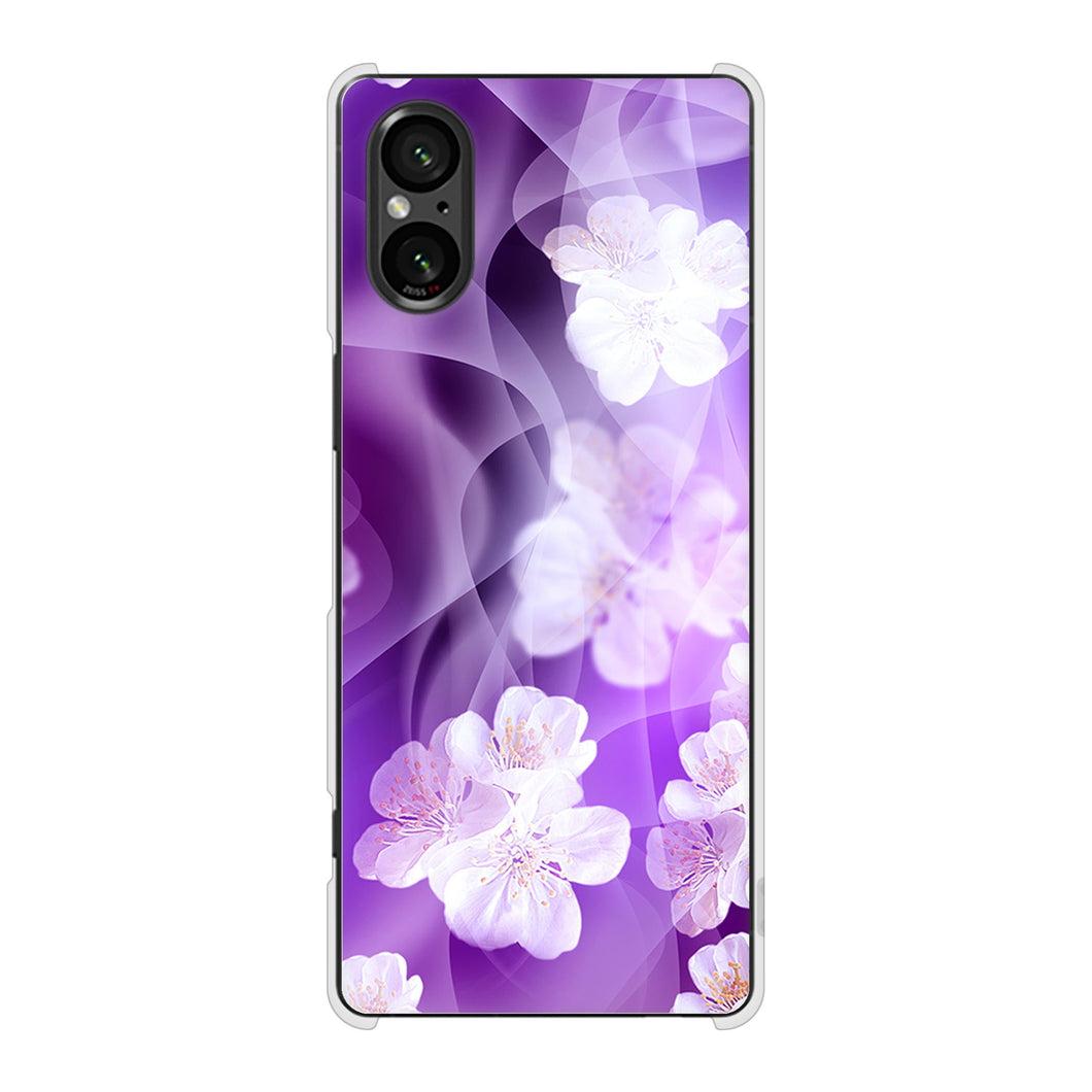 Xperia 5 V SO-53D docomo 高画質仕上げ 背面印刷 ハードケース 【1211 桜とパープルの風】