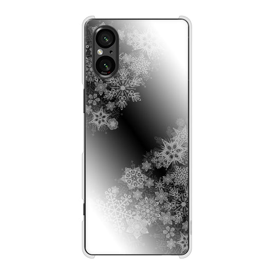 Xperia 5 V SO-53D docomo 高画質仕上げ 背面印刷 ハードケース 【YJ340 モノトーン 雪の結晶 】