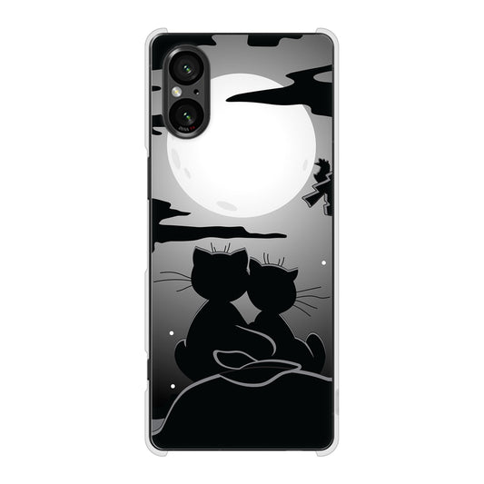 Xperia 5 V SOG12 au 高画質仕上げ 背面印刷 ハードケース夜とネコ