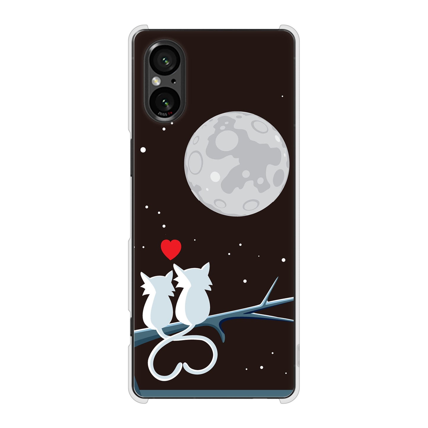 Xperia 5 V SOG12 au 高画質仕上げ 背面印刷 ハードケース夜とネコ