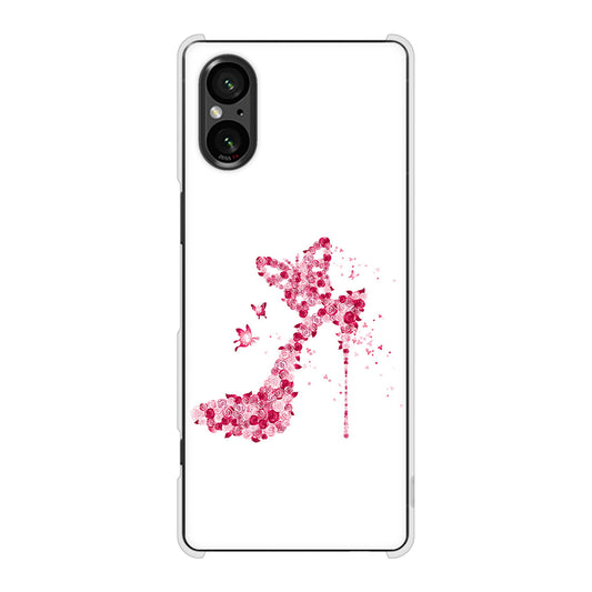 Xperia 5 V SOG12 au 高画質仕上げ 背面印刷 ハードケース 【387 薔薇のハイヒール】