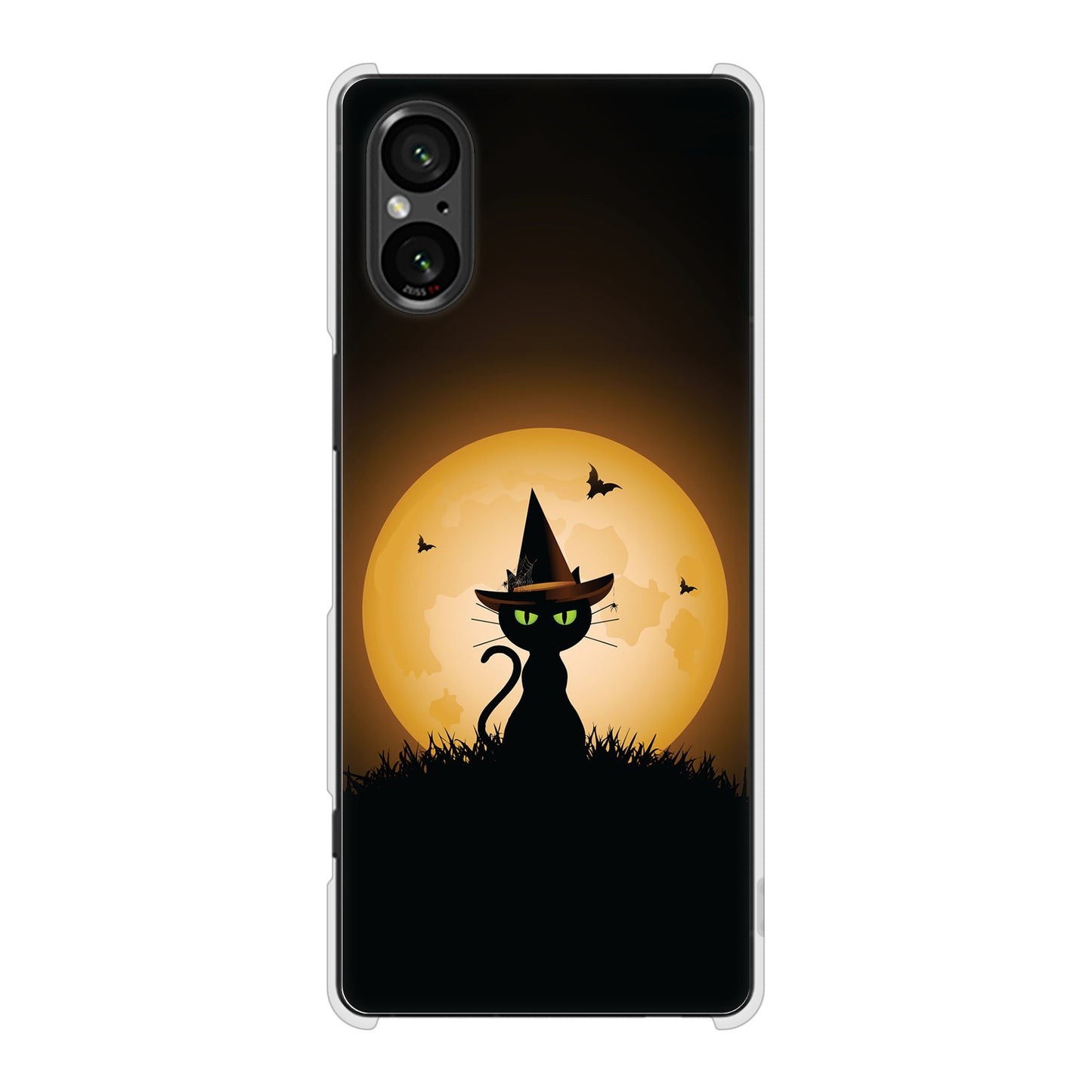 Xperia 5 V SOG12 au 高画質仕上げ 背面印刷 ハードケース夜とネコ