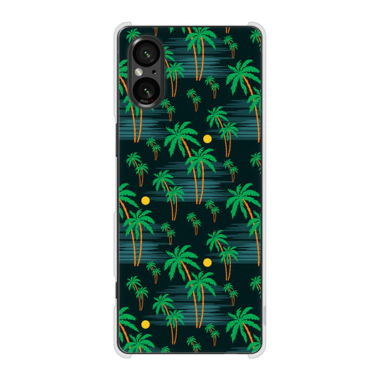 Xperia 5 V SOG12 au 高画質仕上げ 背面印刷 ハードケース 【1315 月夜とヤシ】