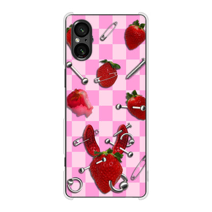 Xperia 5 V SOG12 au 高画質仕上げ 背面印刷 ハードケースむかいあぐる 苺パンク