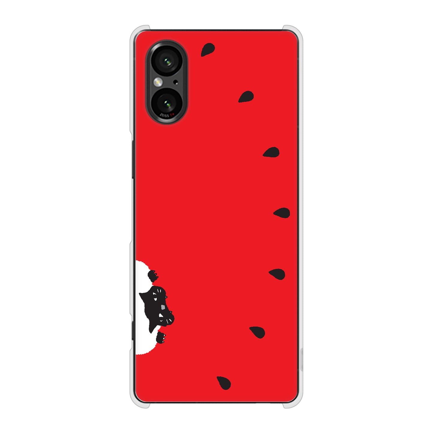 Xperia 5 V SOG12 au 高画質仕上げ 背面印刷 ハードケースすいかをかじるネコ