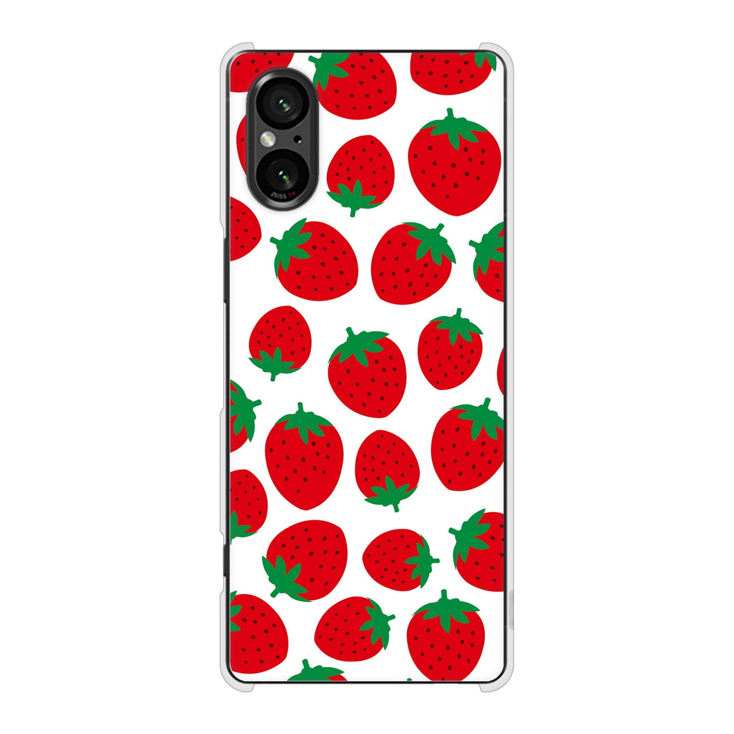 Xperia 5 V SOG12 au 高画質仕上げ 背面印刷 ハードケース小さいイチゴ模様