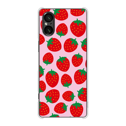 Xperia 5 V SOG12 au 高画質仕上げ 背面印刷 ハードケース小さいイチゴ模様