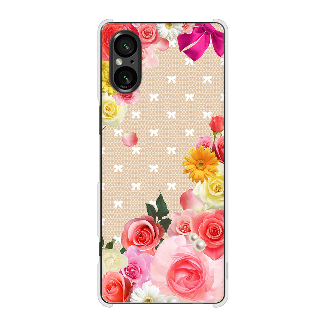 Xperia 5 V SOG12 au 高画質仕上げ 背面印刷 ハードケースロマンチックなバラ