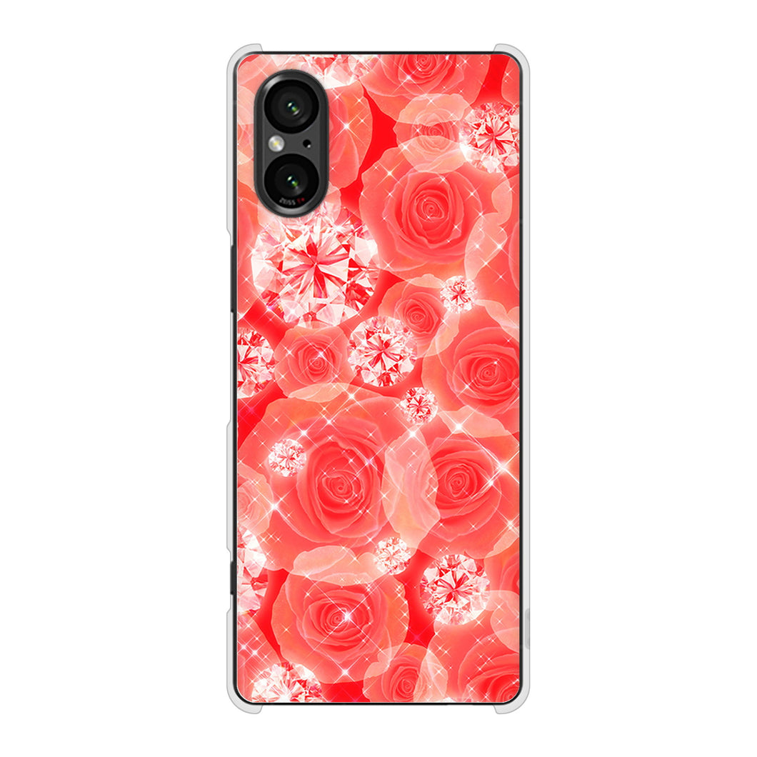 Xperia 5 V SOG12 au 高画質仕上げ 背面印刷 ハードケース 【VA816 ダイヤモンドとバラ】