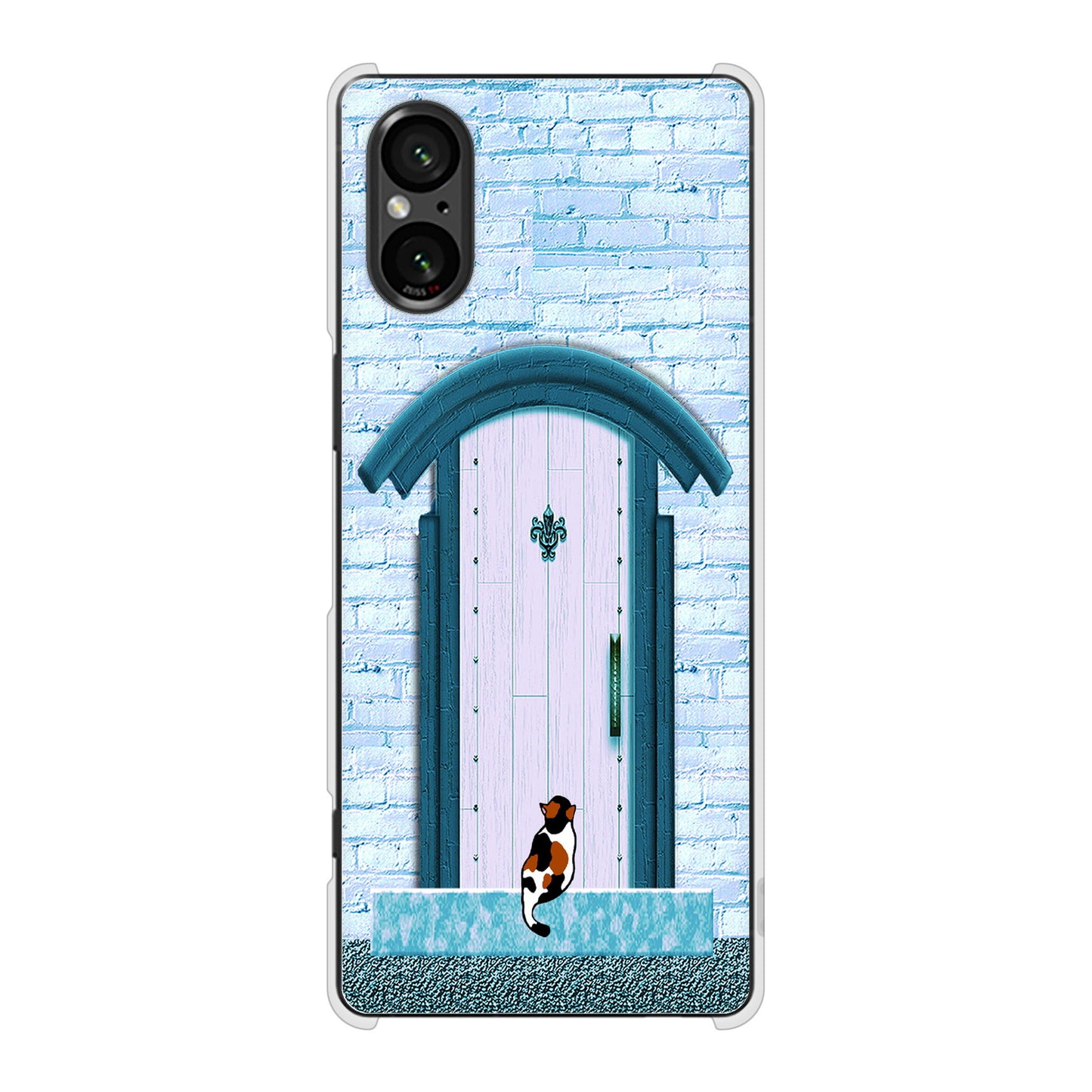 Xperia 5 V SOG12 au 高画質仕上げ 背面印刷 ハードケース猫とドア