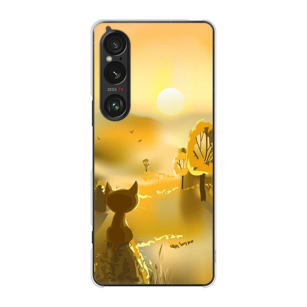Xperia 1 VI SOG13 au 高画質仕上げ 背面印刷 ハードケース 【400 たそがれの猫】