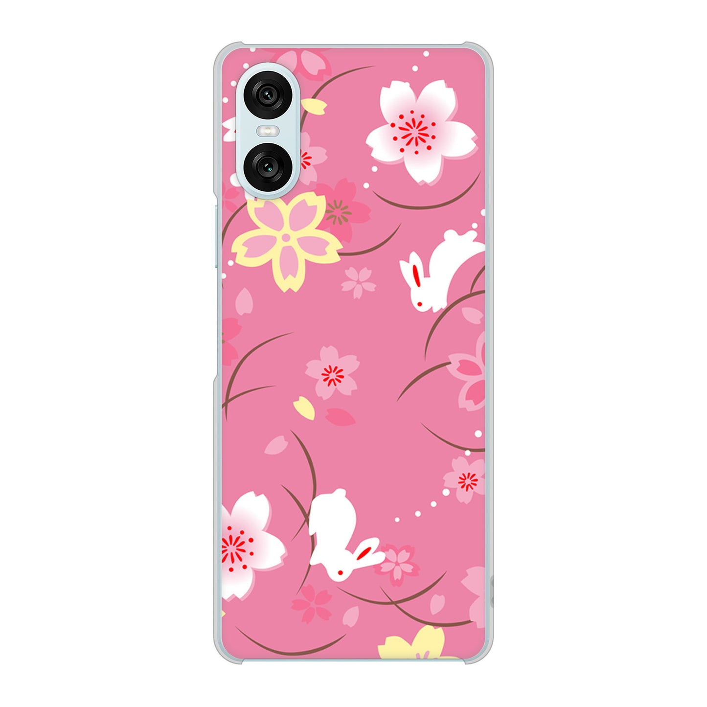 Xperia 10 VI SOG14 au 高画質仕上げ 背面印刷 ハードケース 【149 桜と白うさぎ】