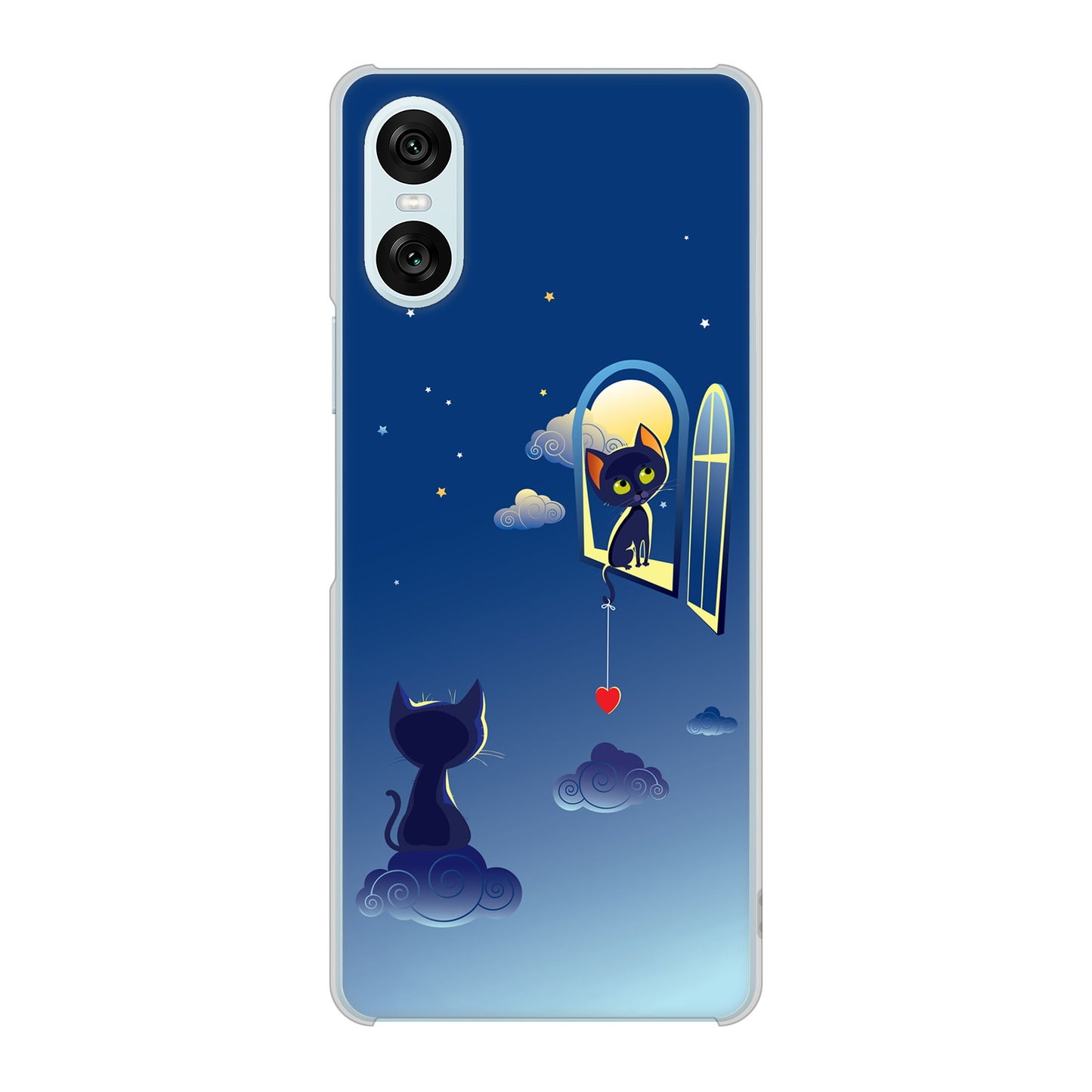 Xperia 10 VI SOG14 au 高画質仕上げ 背面印刷 ハードケース夜とネコ