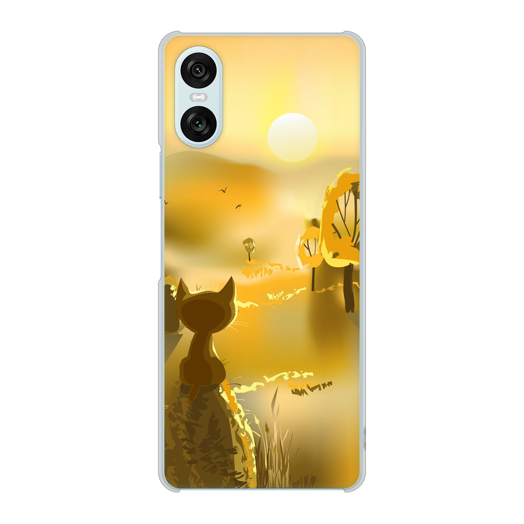 Xperia 10 VI SOG14 au 高画質仕上げ 背面印刷 ハードケース 【400 たそがれの猫】