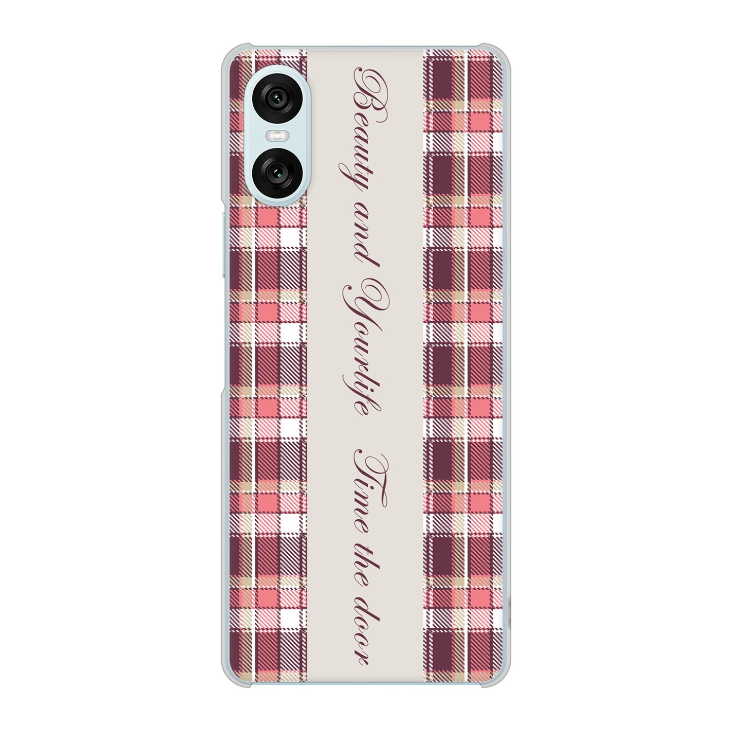 Xperia 10 VI SOG14 au 高画質仕上げ 背面印刷 ハードケースピンクチェック