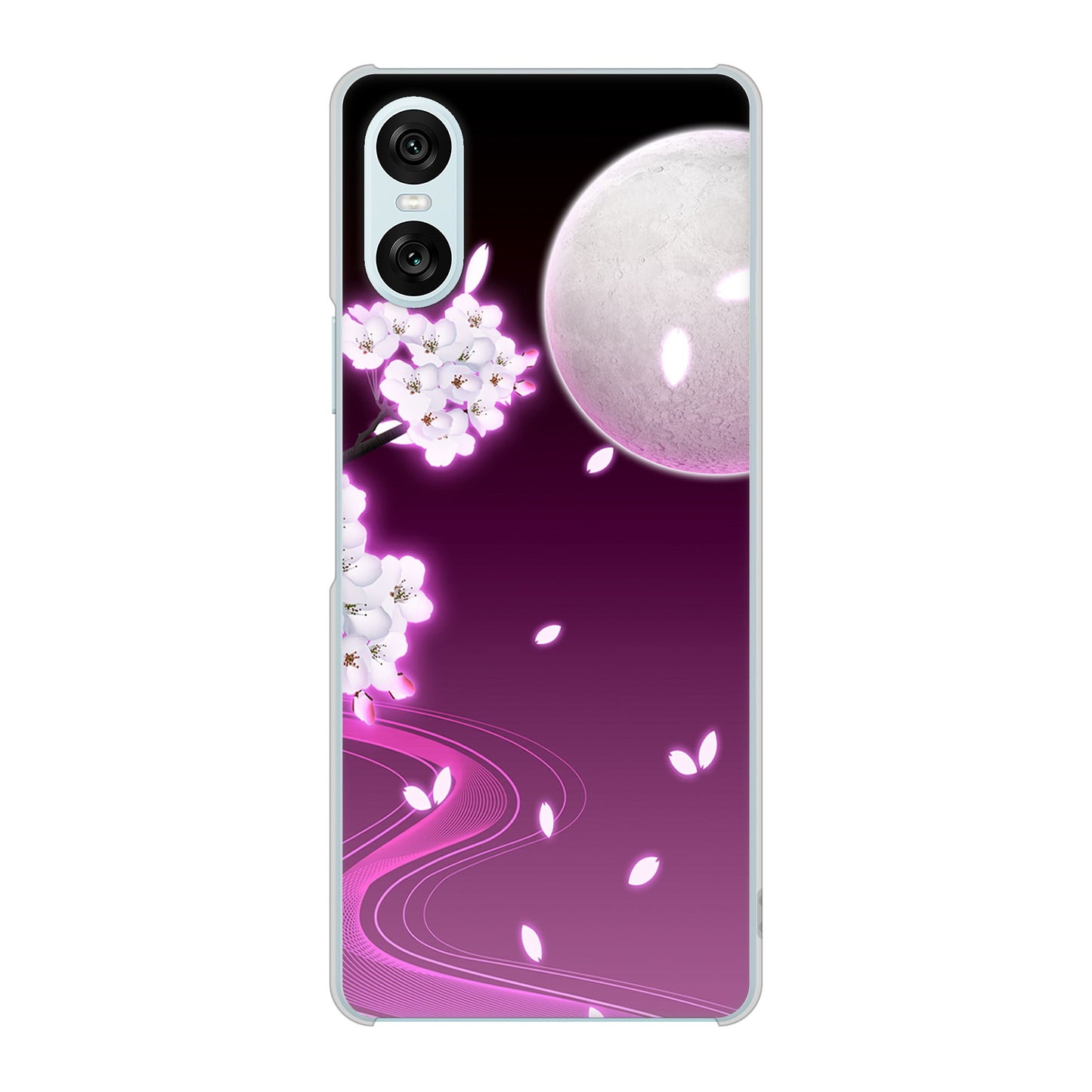 Xperia 10 VI SOG14 au 高画質仕上げ 背面印刷 ハードケース 【1223 紫に染まる月と桜】
