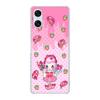 Xperia 10 VI SOG14 au 高画質仕上げ 背面印刷 ハードケースむかいあぐる ストロベリードーナツ