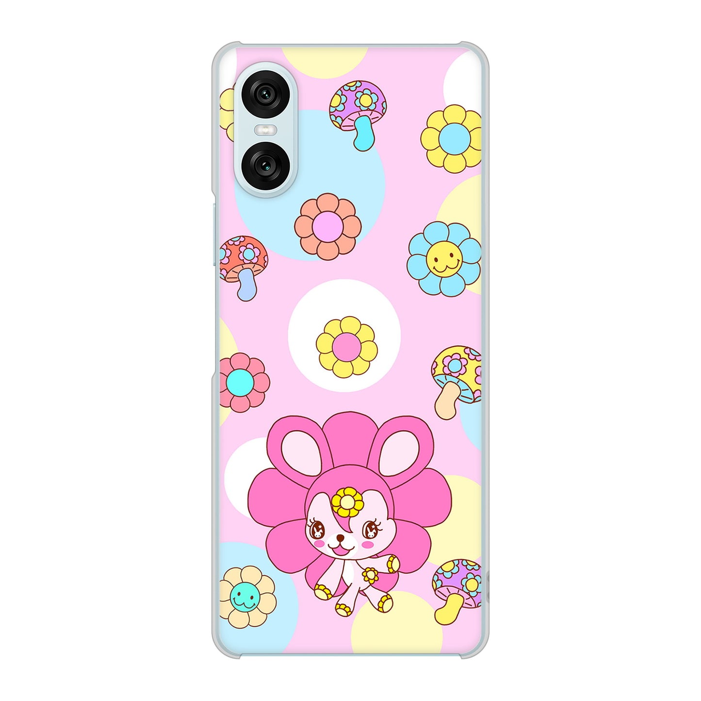 Xperia 10 VI SOG14 au 高画質仕上げ 背面印刷 ハードケースむかいあぐる フラワーうさぎのフラッピョン