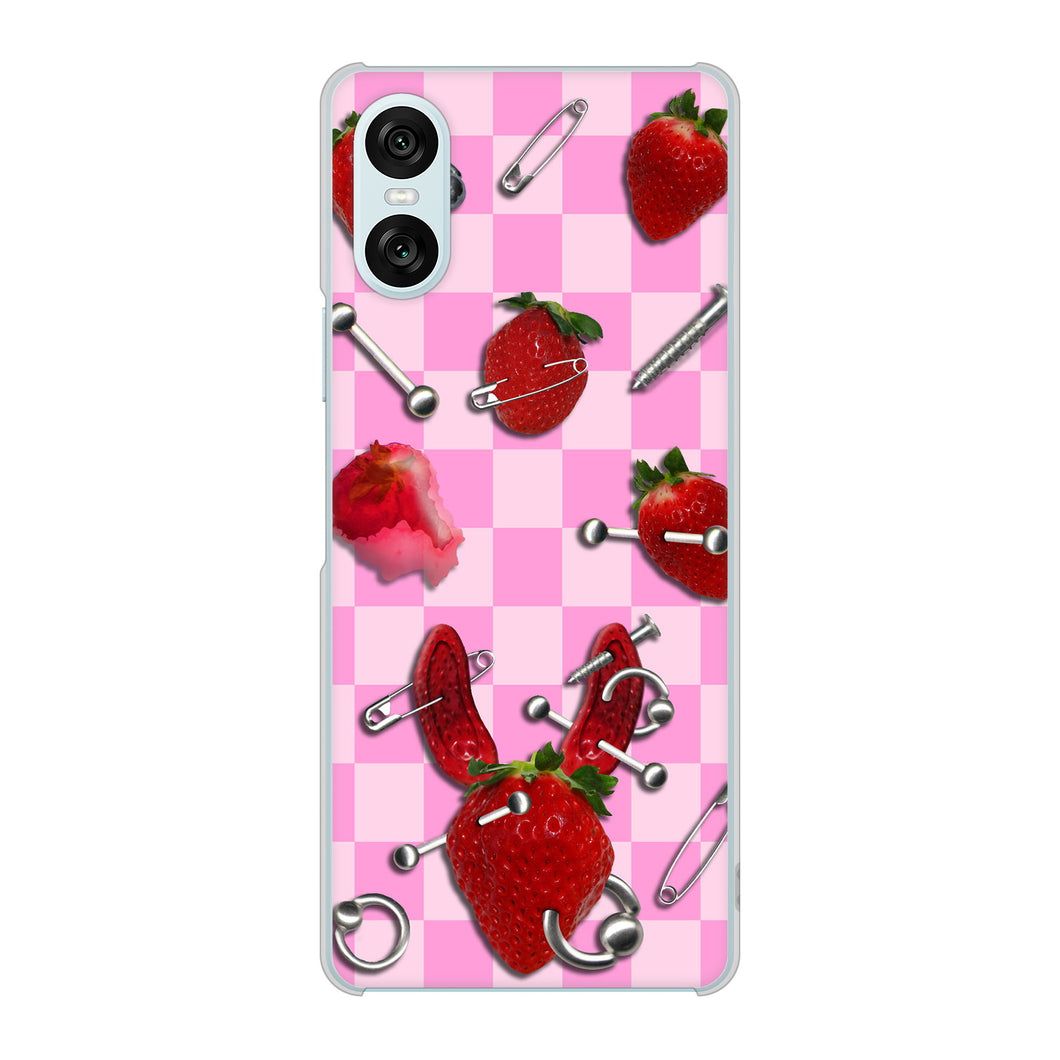 Xperia 10 VI SOG14 au 高画質仕上げ 背面印刷 ハードケースむかいあぐる 苺パンク