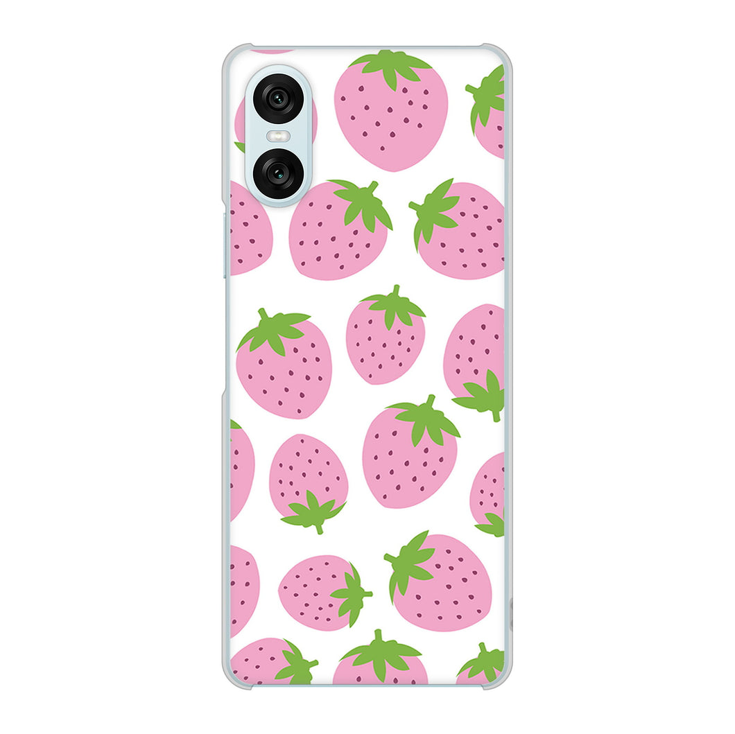 Xperia 10 VI SOG14 au 高画質仕上げ 背面印刷 ハードケース小さいイチゴ模様