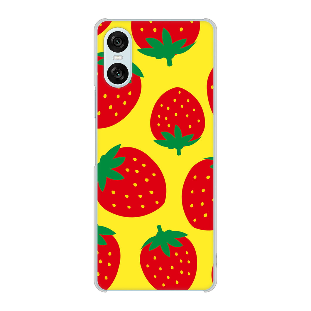 Xperia 10 VI SOG14 au 高画質仕上げ 背面印刷 ハードケース大きいイチゴ模様