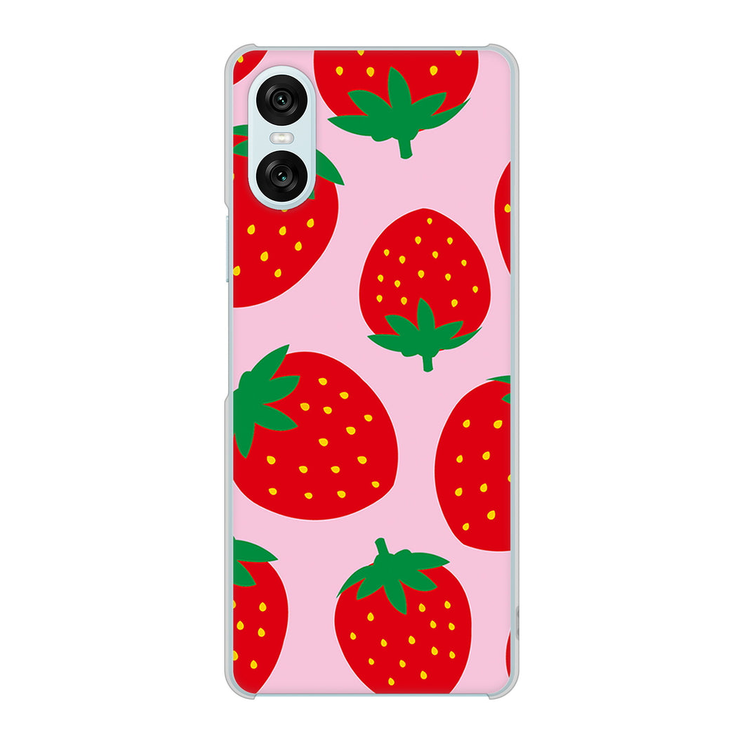 Xperia 10 VI SOG14 au 高画質仕上げ 背面印刷 ハードケース大きいイチゴ模様