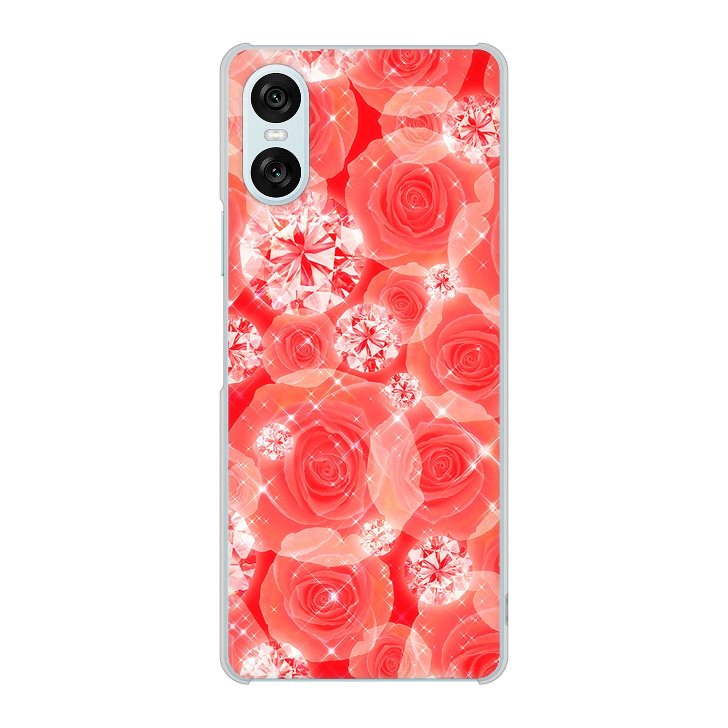 Xperia 10 VI SOG14 au 高画質仕上げ 背面印刷 ハードケース 【VA816 ダイヤモンドとバラ】