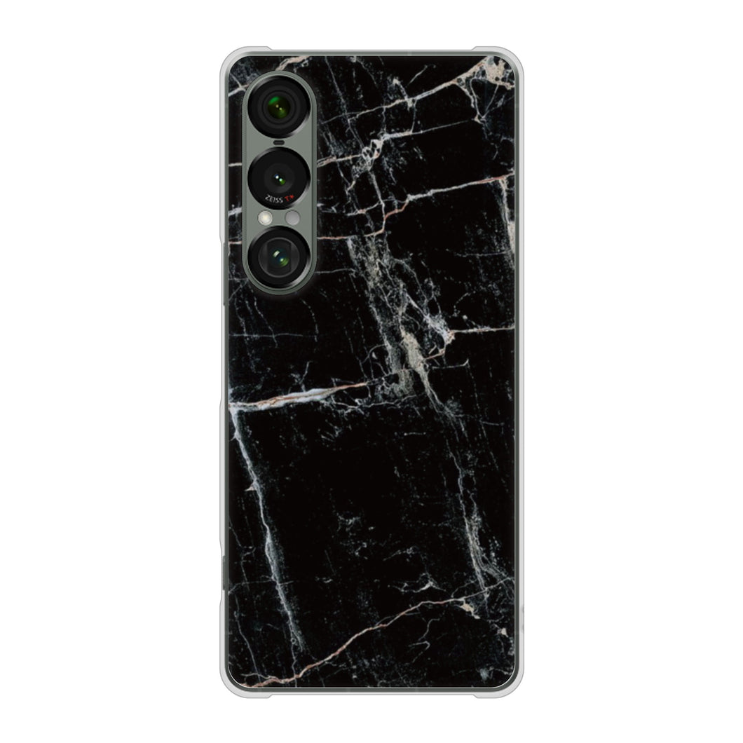 Xperia 1 VII SOG15 au 高画質仕上げ 背面印刷 ハードケース大理石BK