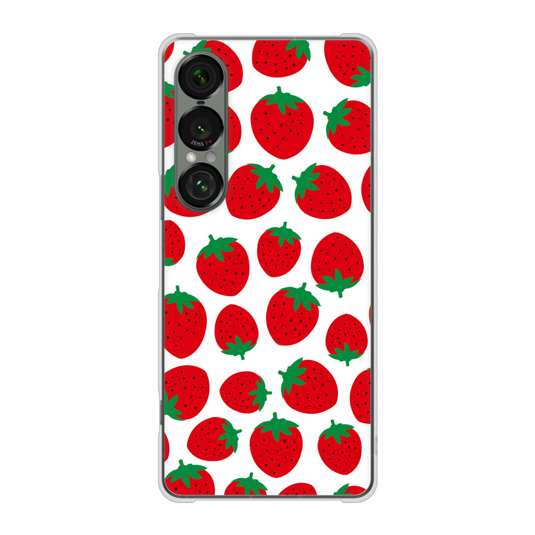 Xperia 1 VII SOG15 au 高画質仕上げ 背面印刷 ハードケース小さいイチゴ模様