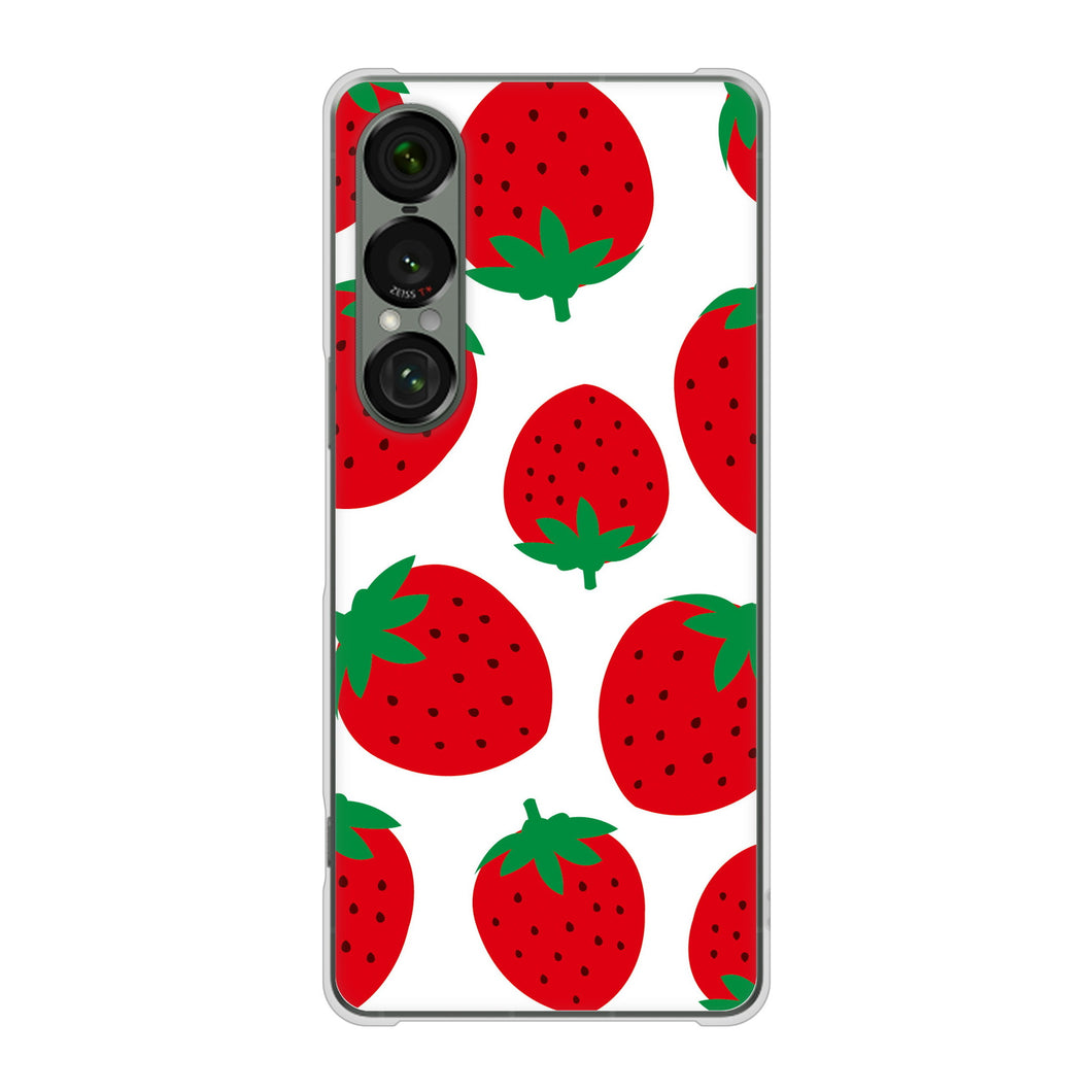 Xperia 1 VII SOG15 au 高画質仕上げ 背面印刷 ハードケース大きいイチゴ模様