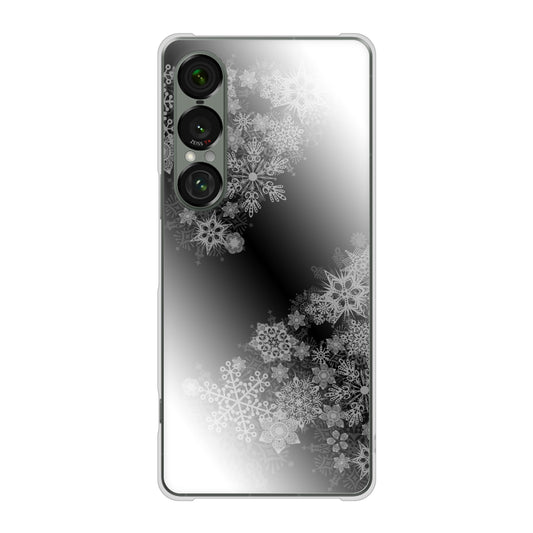 Xperia 1 VII SOG15 au 高画質仕上げ 背面印刷 ハードケース 【YJ340 モノトーン 雪の結晶 】