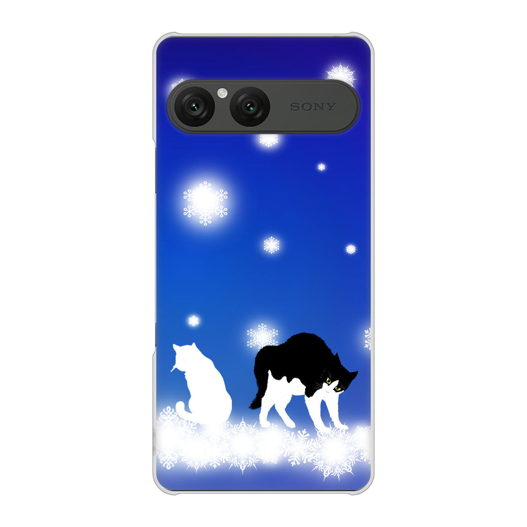 Xperia 10 VII SOG16 au 高画質仕上げ 背面印刷 ハードケース 【YJ335 雪の結晶 はちわれ】