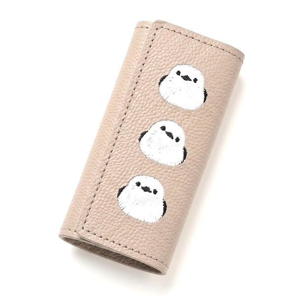 サンポ刺繍 三つ折り キーケース 【 シュリンクレザー 刺繍 】 姫路レザー 本革